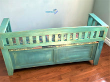 Load image into Gallery viewer, Shabby Chic Blue Storage Bench