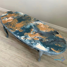 Load image into Gallery viewer, Paint Pour French Provincial Oval Blue/ Gold Coffee Table - Furniture MaRiTama HOME