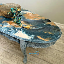 Load image into Gallery viewer, Paint Pour French Provincial Oval Blue/ Gold Coffee Table - Furniture MaRiTama HOME