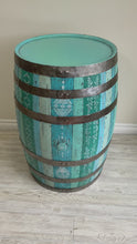 Load and play video in Gallery viewer, Boho Blue Antique Oak Bar Barrel with Glittery Resin Top