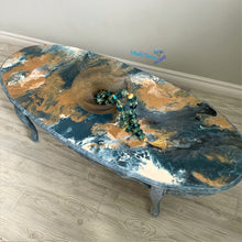 Load image into Gallery viewer, Paint Pour French Provincial Oval Blue/ Gold Coffee Table - Furniture MaRiTama HOME