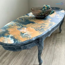 Load image into Gallery viewer, Paint Pour French Provincial Oval Blue/ Gold Coffee Table - Furniture MaRiTama HOME