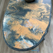 Load image into Gallery viewer, Paint Pour French Provincial Oval Blue/ Gold Coffee Table - Furniture MaRiTama HOME