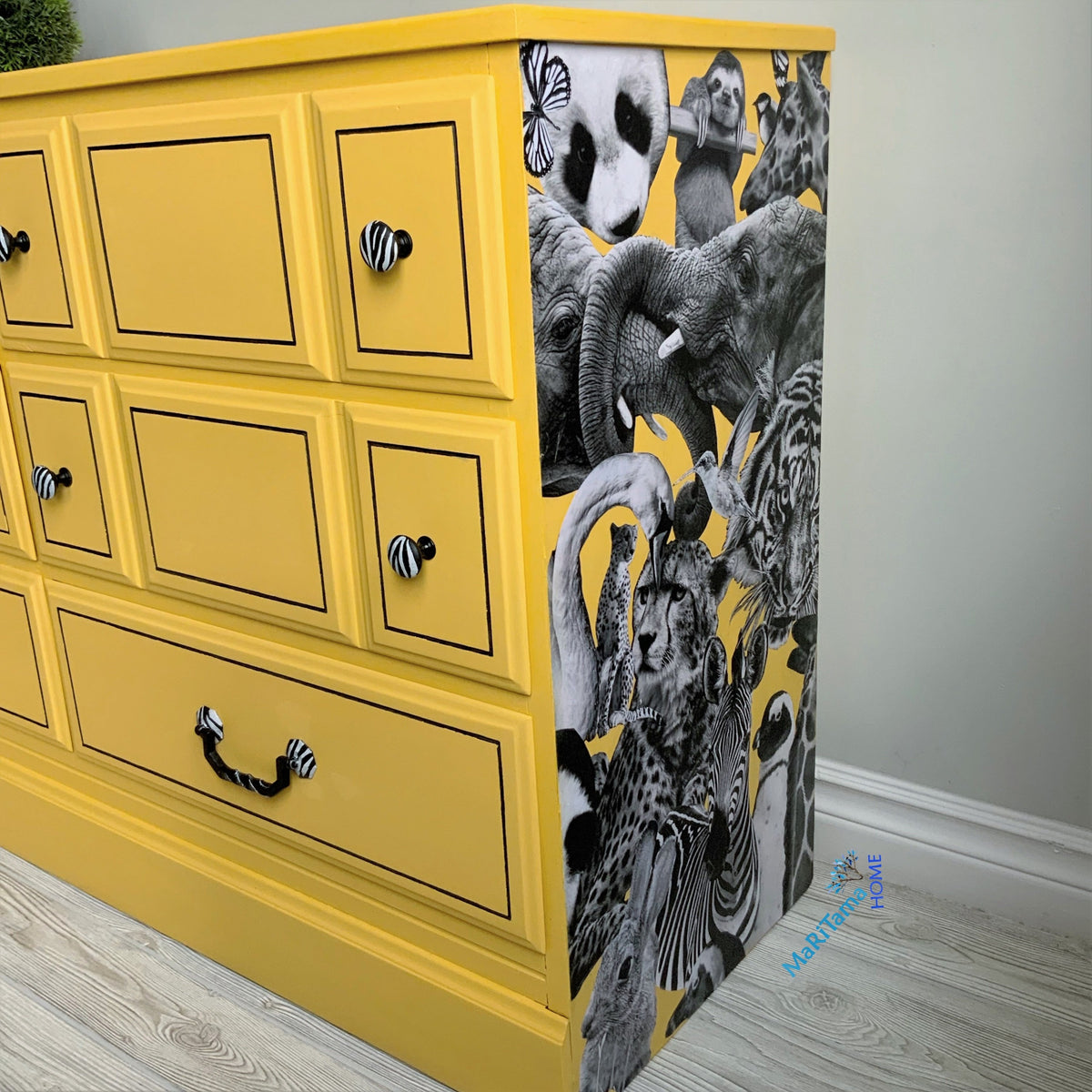 yellow dresser FUFU&GAGA Wood Grain 9 Drawers 78.7 in. W Chest of Drawers, Dresser, Storage Cabinet with Striking Ribbed Design the Swell 6 Mustard-painted dresser with bold design