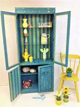 Load image into Gallery viewer, Blue and Yellow Striped Farmhouse Cabinet with Glass - Furniture MaRiTama HOME