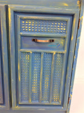 Load image into Gallery viewer, Blue and Yellow Striped Farmhouse Cabinet with Glass - Furniture MaRiTama HOME