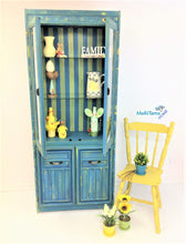 Load image into Gallery viewer, Blue and Yellow Striped Farmhouse Cabinet with Glass - Furniture MaRiTama HOME