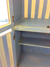 Load image into Gallery viewer, Blue and Yellow Striped Farmhouse Cabinet with Glass - Furniture MaRiTama HOME