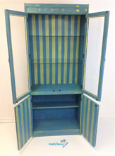 Load image into Gallery viewer, Blue and Yellow Striped Farmhouse Cabinet with Glass - Furniture MaRiTama HOME