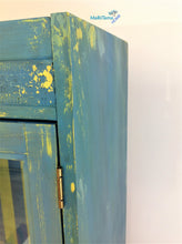 Load image into Gallery viewer, Blue and Yellow Striped Farmhouse Cabinet with Glass - Furniture MaRiTama HOME