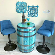 Load image into Gallery viewer, Boho Blue Antique Oak Bar Barrel with Glittery Resin Top - Furniture MaRiTama HOME