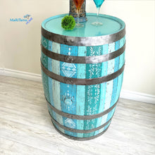 Load image into Gallery viewer, Boho Blue Antique Oak Bar Barrel with Glittery Resin Top - Furniture MaRiTama HOME