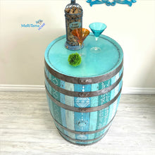 Load image into Gallery viewer, Boho Blue Antique Oak Bar Barrel with Glittery Resin Top - Furniture MaRiTama HOME
