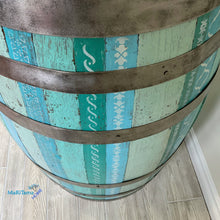 Load image into Gallery viewer, Boho Blue Antique Oak Bar Barrel with Glittery Resin Top - Furniture MaRiTama HOME