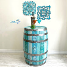 Load image into Gallery viewer, Boho Blue Antique Oak Bar Barrel with Glittery Resin Top - Furniture MaRiTama HOME