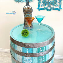 Load image into Gallery viewer, Boho Blue Antique Oak Bar Barrel with Glittery Resin Top - Furniture MaRiTama HOME