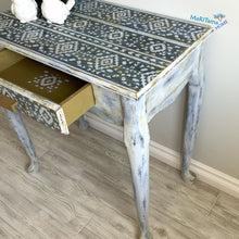 Load image into Gallery viewer, Boho Shabby Chic Blue and White Vanity/ Entryway Table / Desk - Furniture MaRiTama HOME