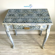 Load image into Gallery viewer, Boho Shabby Chic Blue and White Vanity/ Entryway Table / Desk - Furniture MaRiTama HOME