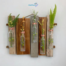 Load image into Gallery viewer, Custom made 5 Glass and Wood Wall Vase - Vases MaRiTama HOME