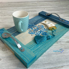 Load image into Gallery viewer, Custom made Farmhouse Style Wood with Spoon Handle Blue Tray - Decorative Trays MaRiTama HOME