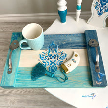 Load image into Gallery viewer, Custom made Farmhouse Style Wood with Spoon Handle Blue Tray - Decorative Trays MaRiTama HOME
