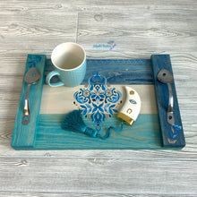 Load image into Gallery viewer, Custom made Farmhouse Style Wood with Spoon Handle Blue Tray - Decorative Trays MaRiTama HOME