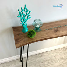 Load image into Gallery viewer, Custom Made Live Edge Wood With Sparkling Aqua Resin Inlay Console Table