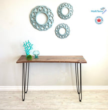 Load image into Gallery viewer, Custom Made Live Edge Wood With Sparkling Aqua Resin Inlay Console Table