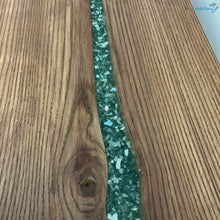 Load image into Gallery viewer, Custom Made Live Edge Wood With Sparkling Aqua Resin Inlay Console Table