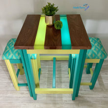 Load image into Gallery viewer, Custom made Teal and Yellow Glow Epoxy Resin River High Table and Stool Set - Tables MaRiTama HOME