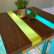 Load image into Gallery viewer, Custom made Teal and Yellow Glow Epoxy Resin River High Table and Stool Set - Tables MaRiTama HOME