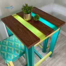 Load image into Gallery viewer, Custom made Teal and Yellow Glow Epoxy Resin River High Table and Stool Set - Tables MaRiTama HOME
