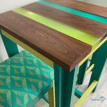 Load image into Gallery viewer, Custom made Teal and Yellow Glow Epoxy Resin River High Table and Stool Set - Tables MaRiTama HOME