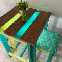 Load image into Gallery viewer, Custom made Teal and Yellow Glow Epoxy Resin River High Table and Stool Set - Tables MaRiTama HOME