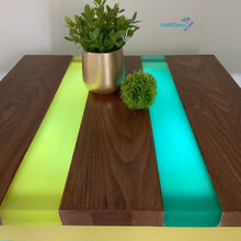 Load image into Gallery viewer, Custom made Teal and Yellow Glow Epoxy Resin River High Table and Stool Set - Tables MaRiTama HOME
