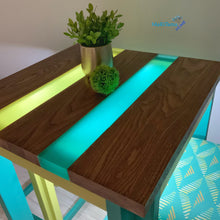 Load image into Gallery viewer, Custom made Teal and Yellow Glow Epoxy Resin River High Table and Stool Set - Tables MaRiTama HOME
