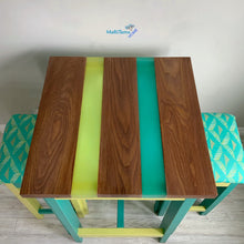 Load image into Gallery viewer, Custom made Teal and Yellow Glow Epoxy Resin River High Table and Stool Set - Tables MaRiTama HOME