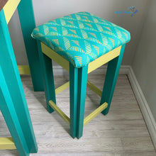 Load image into Gallery viewer, Custom made Teal and Yellow Glow Epoxy Resin River High Table and Stool Set - Tables MaRiTama HOME