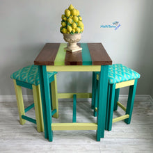 Load image into Gallery viewer, Custom made Teal and Yellow Glow Epoxy Resin River High Table and Stool Set - Tables MaRiTama HOME