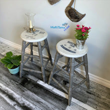 Load image into Gallery viewer, Grey and White Farmhouse Wooden Bar Stool Set - Furniture MaRiTama HOME