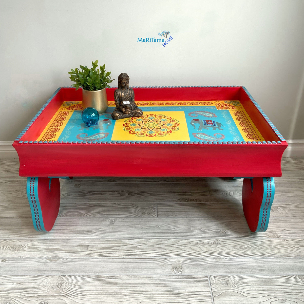 その他 Indian vintage work table. Indian Style Wood Coffee Table With Brass Inlay & Removable Legs
