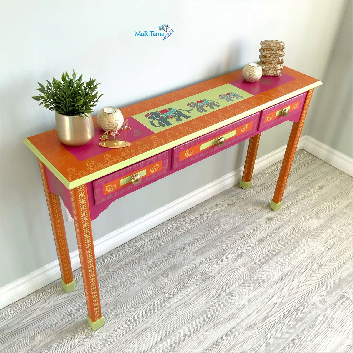 MaRiTama HOME - Indian Art Orange and Pink Entry Table