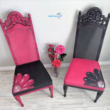 Load image into Gallery viewer, Pink & Black French Provincial Antique Cane Flower Chair Set - Furniture MaRiTama HOME