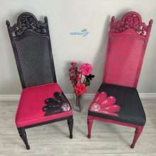 Load image into Gallery viewer, Pink & Black French Provincial Antique Cane Flower Chair Set - Furniture MaRiTama HOME