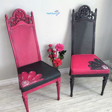 Load image into Gallery viewer, Pink & Black French Provincial Antique Cane Flower Chair Set - Furniture MaRiTama HOME