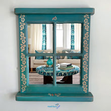 Load image into Gallery viewer, Rustic Blue Window Frame Mirror - Mirrors MaRiTama HOME