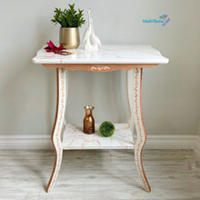 Load image into Gallery viewer, White and Copper two tier Marble Resin Top Accent Table - Accent Tables MaRiTama HOME