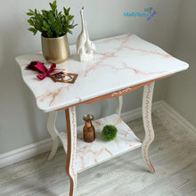 Load image into Gallery viewer, White and Copper two tier Marble Resin Top Accent Table - Accent Tables MaRiTama HOME