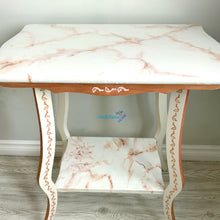 Load image into Gallery viewer, White and Copper two tier Marble Resin Top Accent Table - Accent Tables MaRiTama HOME