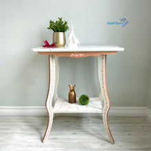 Load image into Gallery viewer, White and Copper two tier Marble Resin Top Accent Table - Accent Tables MaRiTama HOME